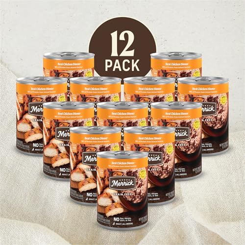 Image of Merrick Grain Free Premium and Natural Canned Dog Food,Soft and Healthy Wet Recipe,Real Chicken Dinner - 12.7 oz. Cans,(Pack of 24)
