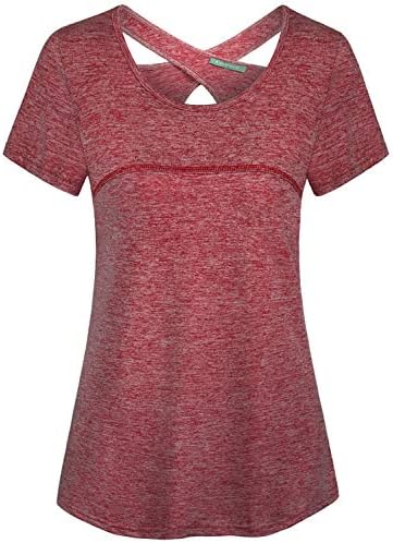 KimmeryWoman Short Sleeve Round Neck Criss Cross Back Yoga Shirt