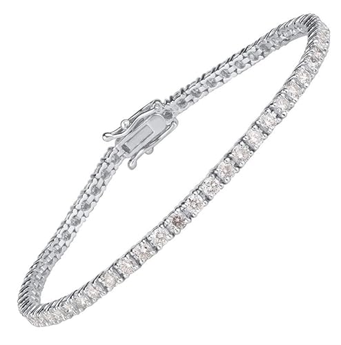 JewelMore Certified Natural Diamonds Classic Diamond Tennis Bracelet 14K White Gold Luxury Premium Collection (D-E Color VS1-VS2 Clarity)| - Image 3