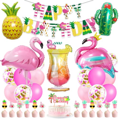 Ballons de fête hawaïens, décorations hawaïennes, ballons de fête tropicale, flamant rose et ananas pour fille, décoration d'anniversaire tropicale pour fille