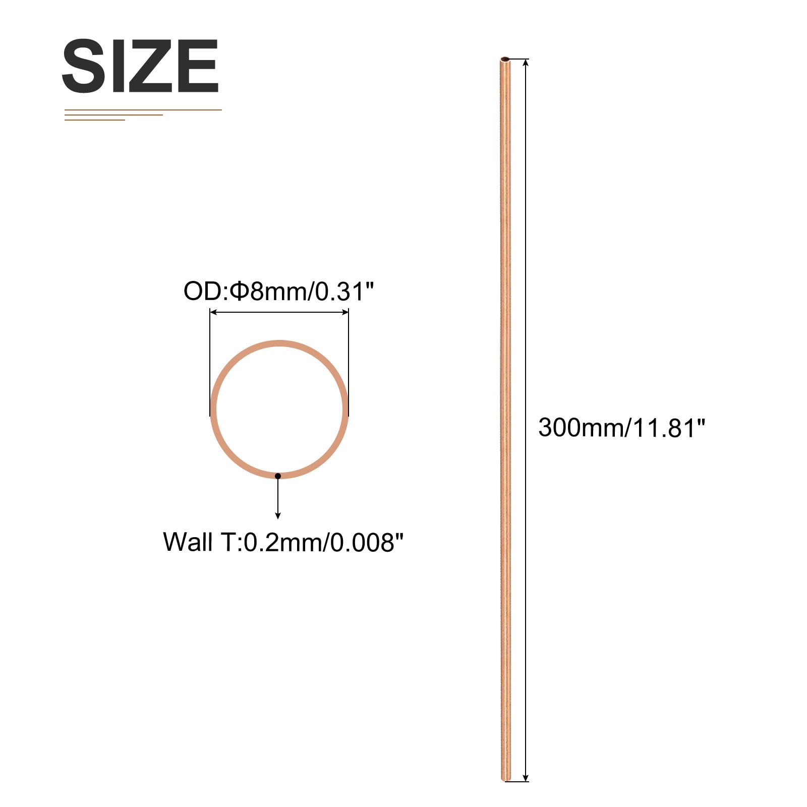 DTGN 8mm x 0.2mm x 300mm(ODxWall TXL) Copper Tube - 4Pack - Good for Machinery Equipment DIY Decorative Frame - Round Metal Tubing - Image 2