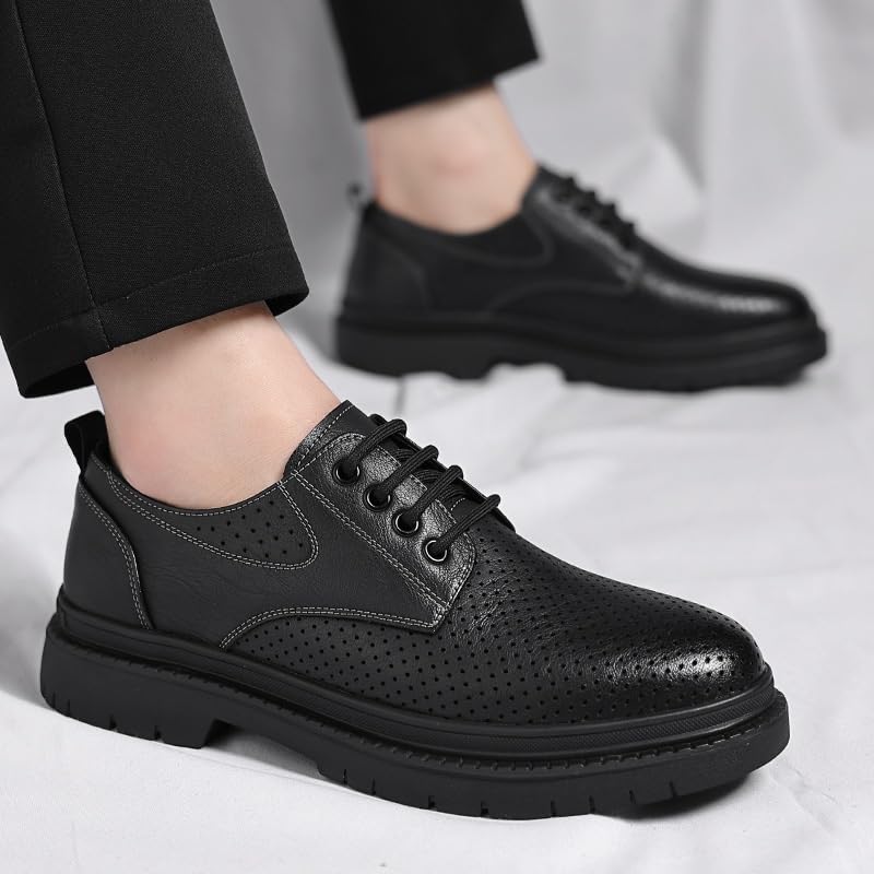 Men's Breathable Low Top Lace Up Business Casual Black Wedding Versatile Dress Shoes3