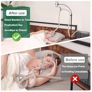 EonRivet CPAP Hose Holder for Bedside -All-Metal Stand with Aluminum Hook |NoWall Drilling | Fits ResMed/Philips/AirSense Tubing | Helps Keep Hose Clean &Tangle-Free