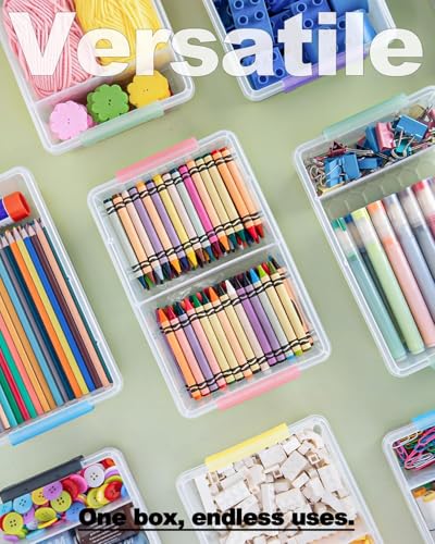 Image of 6 Pack Extra Large Pencil Box with Removable Divider, Thickened Pencil Case Bulk, Clear Crayon Marker Organizer Stackable Plastic Small Storage Containers for Pen Craft School Supplies (Multi)