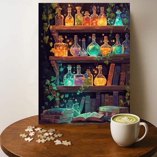 Casse-tête Magique Potion Brillante Fantaisie - 500 Pièces Bois Adultes, Cadeau Décoration, 20 x 15 Pouces