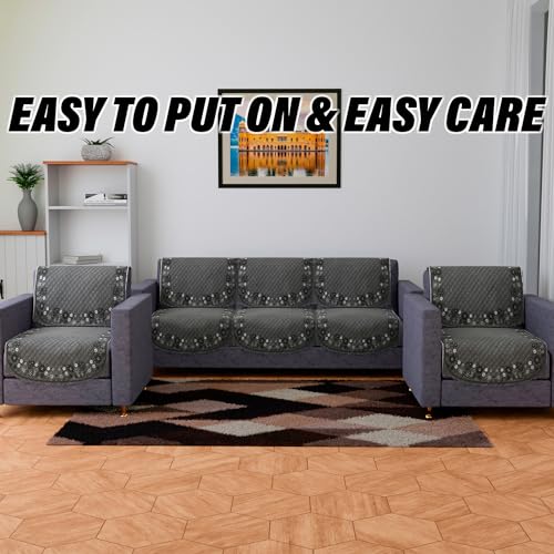 Image of Kuber Industries Sofa Cover | Velvet 3+1 Seater Sofa Slip Cover Set | Digital Painting Sofa Cover | Suede Ultra Sonic Couch Cover | Sofa Slipcover Set Living Room | Gray