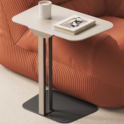 Miuuod Table d’Appoint en C, Table d’Appoint Moderne pour Canapé avec Plateau en Cuir PU et Pieds en Métal, Petite Table Étroite pour Salon, Table de...