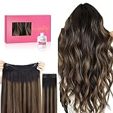 Picture of WENNALIFE Wire Hair Extensions (Increase 50% Lifespan) Real Human Hair 14 inch 105g Balayage Natural Black to Chestnut Brown Remy Real Hair Extensions Invisible Wire Human Hair Extensions Fish Line