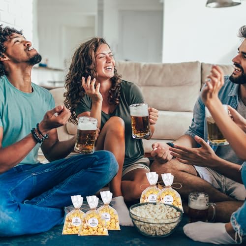 Image of 100 Set Housewarming Sticker Clear Popcorn Favor Bags Thanks for Popping by Popcorn Bags with Jute String Treat Bags for Housewarming Open house Party