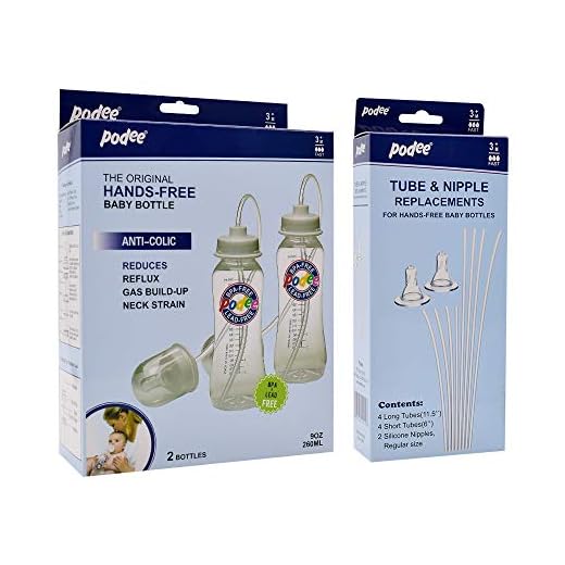 Podee Hands-Free Baby Bottle (Twin Pack) + Tube and Nipple Replacement Kit