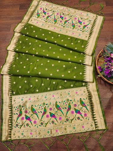 Image of DEVANGI Women's Woven Paithani Banarasi Silk Dupatta /Chunni For Women, Floral Print 1 Meter Wide and 2.3 Meter Length Printed Designer Dupatta /Chunni For Girls
