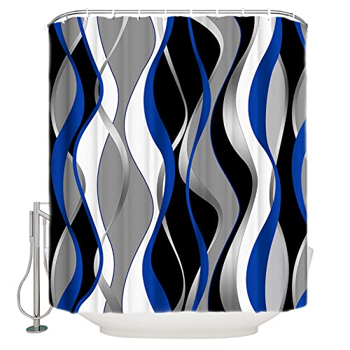 Idowmat Shower Curtain Microfiber Waterproof Fabric Shower Curtain Set With Hooks Gradient Abstract Lines Blue Gray Shower Curtains For Bathroom Showers, Stalls And Bathtubs, 72X72 Inch #TOP7