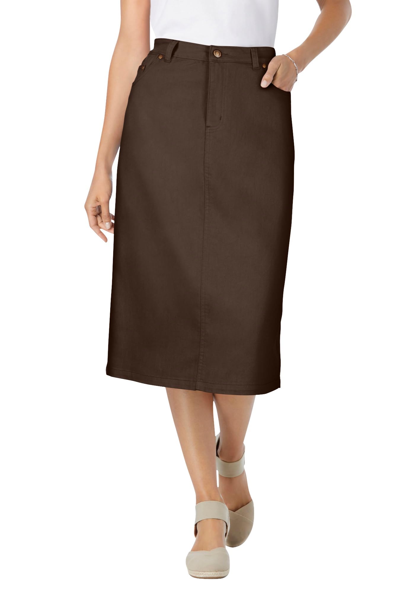 Woman Within Plus Size Stretch Denim Five-Pocket Jeans Skirt