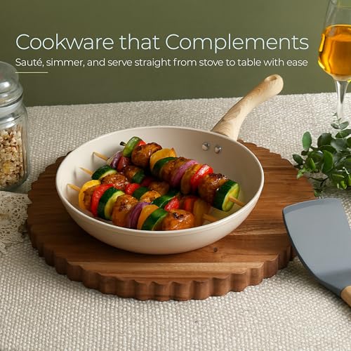 Image of Lifelong Forged Fry Pan 24cm with Glass Lid | 1.8Ltr, 1.9kg Pan | Ceramic Coated | Gas Stove and Induction Friendly | Non-Stick, Teflon Free & Durable |Skillet for Cooking, Searing, Sauteing, & Frying