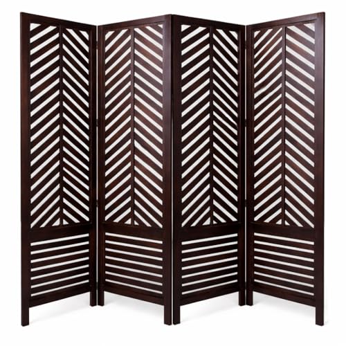 Image of Wooden Room Divider 6 Feet, 4-Panel Folding Wooden Partition for Living Room, Office, Pooja Room, Restaurant, Kitchen & Balcony (2W x 1.82H Meters). (Brown-Conical Pattern)