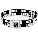 Dog Collar Seatbelt Buckle FAFO Fuck Around and Find Out Bold Black White 18 to 32 Inches 1.5 Inch Wide