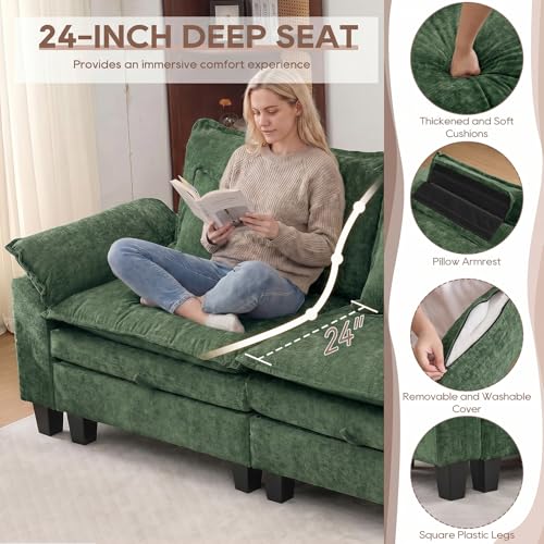Image of IPKIG 82.3 inch Modular Cloud Couch with Storage, L Shaped Sectional Sofa with Ottoman & Pillow, Chenille Deep Seat Sectional Couches for Living Room, Apartment, Green