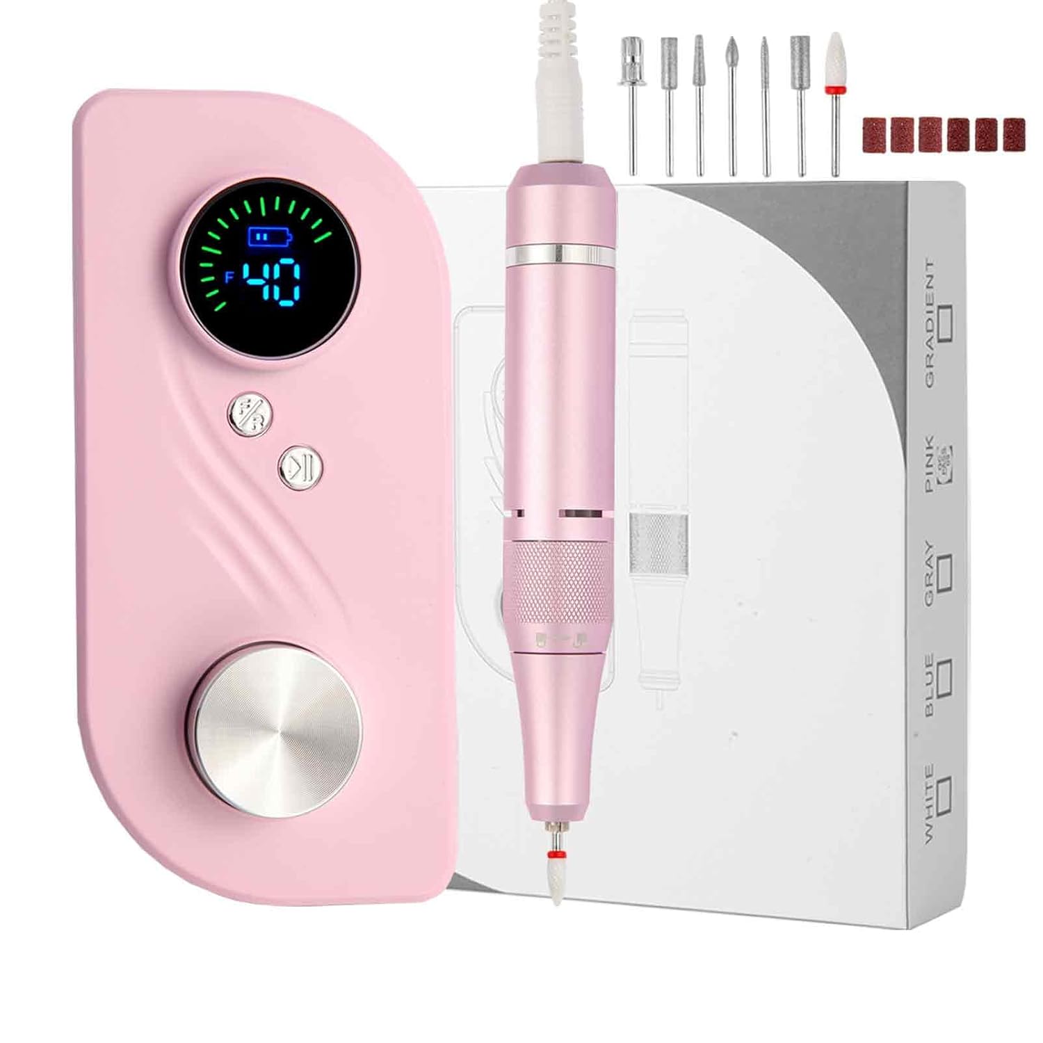 Electric Nail Drill Kit for Beginners Professional Nail Drill Machine for Home Use 40000RPM Portable Quite E-File for Acrylic Nails Polishing& Shaping&Removing with 7 Drill Bits for Home & Salon Use