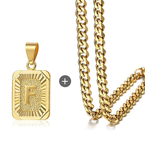 Trendsmax Square Letter Initial F Pendant Bundle With 5Mm Curb Cuban 24Inch Link Chain Necklace For Men Boys #TOP11