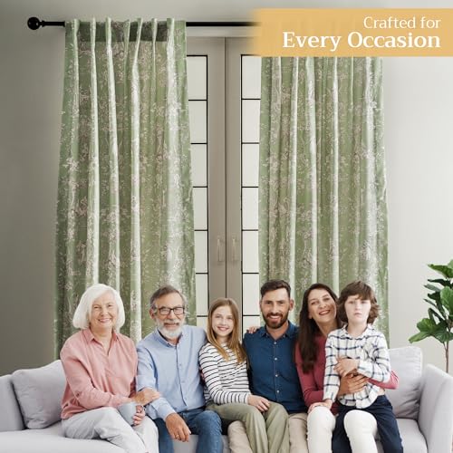 Image of Maison d' Hermine Curtains for Living Room 100% Cotton 50 inchx108 inch (Pack of 1) | 108 inches long Light Filtering Toile Curtains for Windows with Rod and Loop Pockets - Joli Jouy - Green