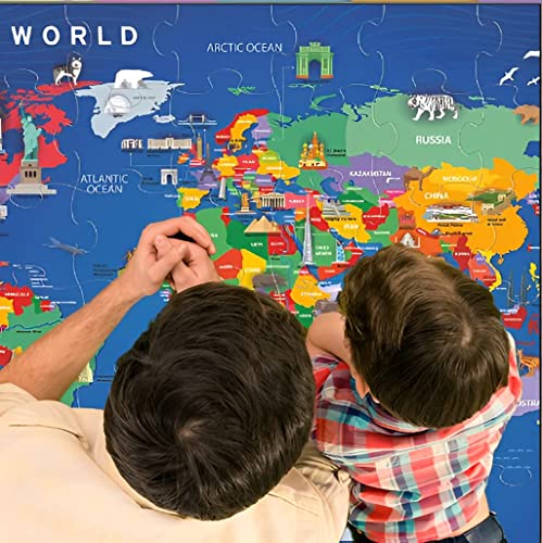 Wonderful World Map Jigsaw Puzzle | Jumbo Floor Puzzle From Zigyasaw | 54 Giant Pcs 24" L X 36" W Geography Puzzle For Kids | Great Gift For Kids Ages 5, 6, 7, 8+ | Educational Game With Flash Cards #TOP7