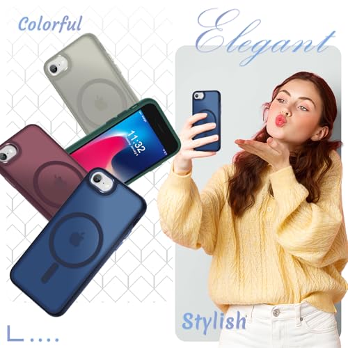 Image of YENAPOON for iPhone SE Case 2022(3rd) /2020(2nd), iPhone 8 /7 Case, Navy Blue | Fit for Magsafe, Screen Protector Included, Matte Magnetic Slim Phone Cover, Shockproof Protection Translucent Frosted Back