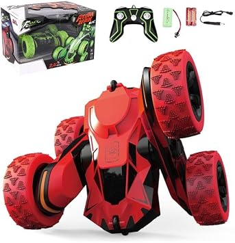 R/C Remote Control Stunt Car, 4WD, 2.4 GHz, 360  Double-Sided Flips, LED Lights, 24 cm, for Ages 6+ Red