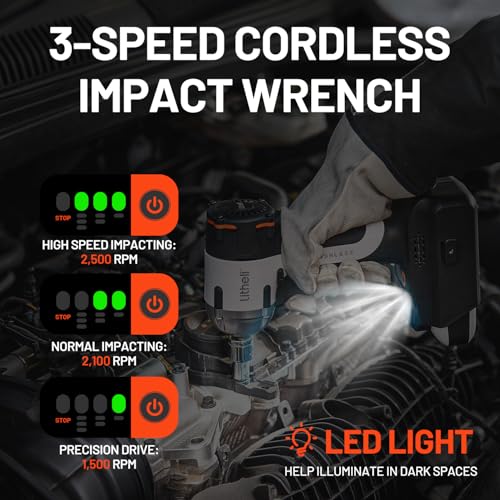 Image of LiTHELi 20V Brushless Impact Wrench 1 /2 inch, Max 332Ft-lbs High Torque Impact Gun, 2500RPM Power Impact Tool for Car & Home, Compatible 20V U-Battery (Tool Only, Battery Not Included)