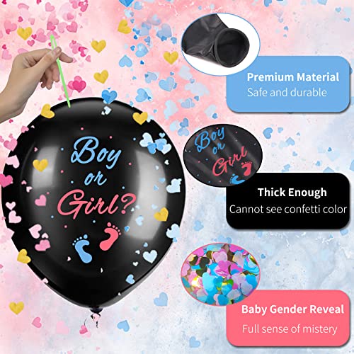 Joyypop PBPD-BBXBQQ2-FBA Gender Reveal Balloons, 2 Pack 36 Inch Black Boy Or Girl Balloon With Pink And Blue Heart-Shaped Confetti For Gender Reveal Party Decorations thumb #2