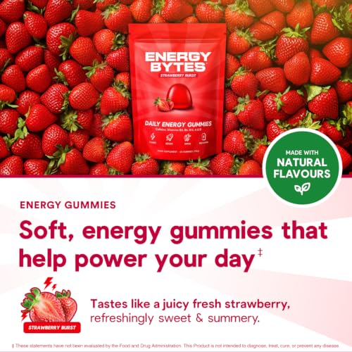Image of Energy Bytes Daily Energy Gummies - Fast Acting Energy Chews with Caffeine & Vitamins B3 B6 B12 A & D - Stay Focused and Energised Through Your Day - 60 Bytes