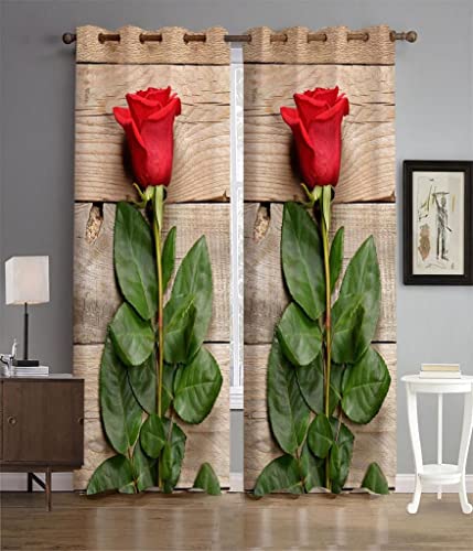 Image of GYANTITEXTURE Door Curtains for Home 7Ft Set of 2 | 3D Digital Curtain Panels for Living Room Bedroom Kids Room | Semi-Sheer Printed Eyelet Drapes for Decoration (4x7 Feet) Red Rose