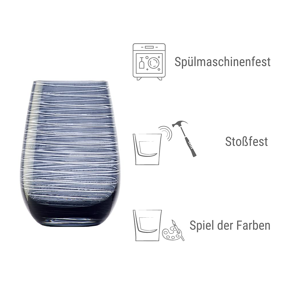 Stölzle Lausitz Twister Wassergläser Trinkgläser Rauchgrau 465 ml, 6er-Set | Edle rauchgraue Wasser-, Saft- und Allroundgläser für Cocktails, bleifreies Kristallglas, stoßfest & spülmaschinengeeignet