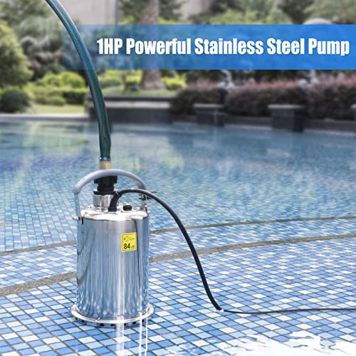 Panrano 1Hp Sump Pump Submersible Water Pump Stainless Steel Utility Portable Sump Pumps Electric Transfer Water Pumps For Pool Draining Hot Tub Basement Flooding Garden Yard Watering Pond Cellar #TOP6