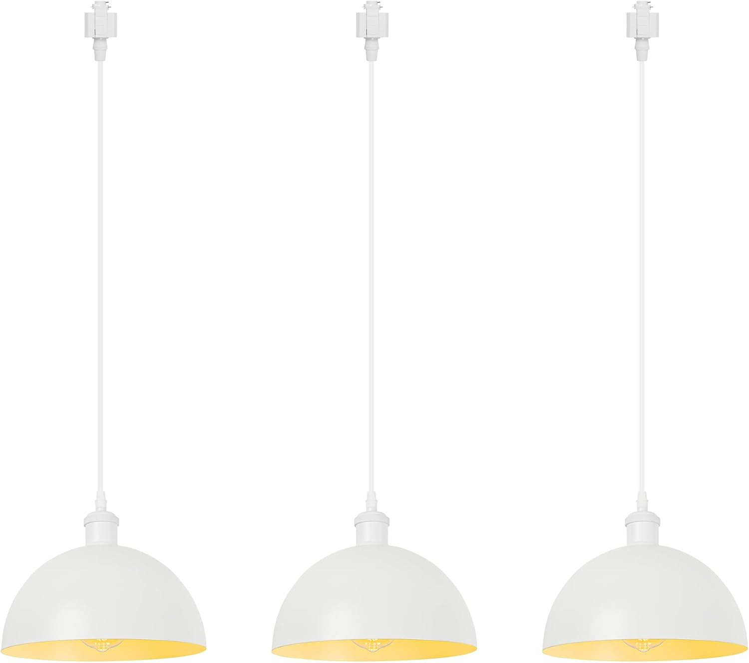 H-Type Track Lighting Pendant Restaurant Retro White White Light Socket Industrial Shade Iron Dome Shape, Halo Track Mounted Customizable for Kitchen Island Dining Table, 3 Lights