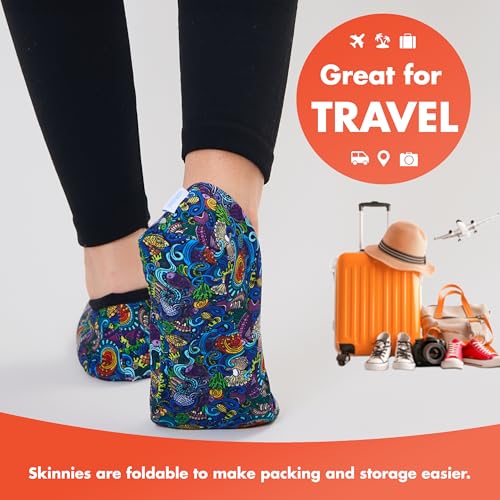 Image of Snoozies Skinnies Animal Womens slipper socks Non-Slip Lightweight Soft Sherpa Lining Foldable Travel