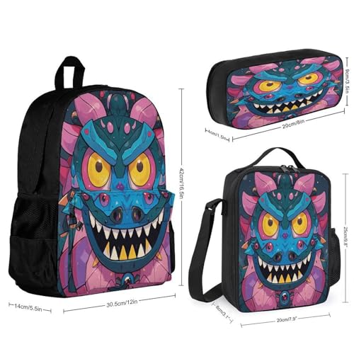 3-in-1 Backpack Combination Set Monster Eyes Print 3Pcs Backpack Sets Travel Daypack with Lunch Bag And Cosmetic Bag2