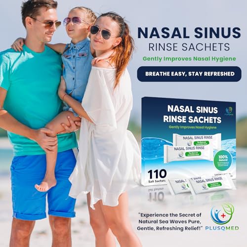 Nasenspülsalz 110 Beutel – 100% Natürliches Meersalz für Nasendusche & Neti-Topf – Gegen Nasennebenhöhlenentzündung, Allergien & Erkältung – Isotonisch & Konservierungsfrei PLUSQMED