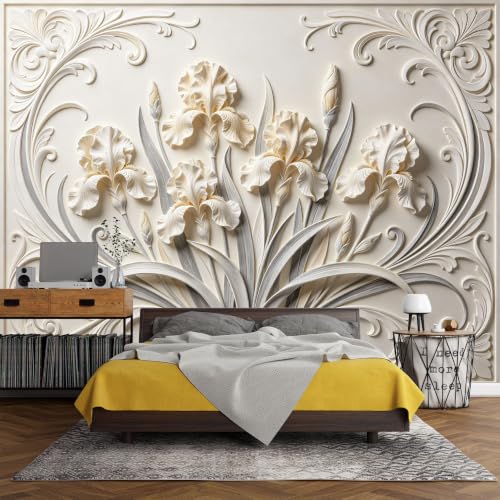Papier peint autocollant effet 3D luxe intissé iris salon