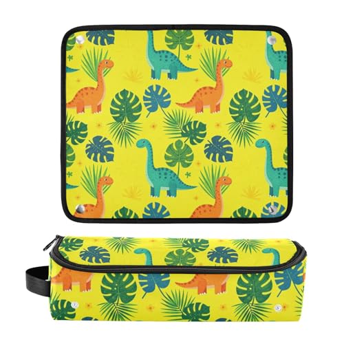 Estuche de viaje 2 en 1 para rizadores y planchas de pelo con tapete resistente al calor y doble capa con cierre, diseño Tropical Dino amarillo miniatura 3
