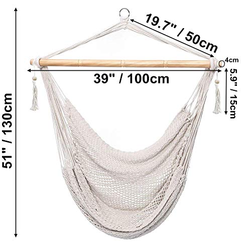 CCTRO Mesh Hammock Net Chair Swing, Hanging Rope Netted Soft Cotton Mayan Hammock Chair Swing Seat Porch Chair for Yard Bedroom Patio Porch Indoor Outdoor, 300 lbs Weight Capacity