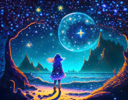 Affiches sur toile féeriques de fille et étoiles filantes pour s'évader