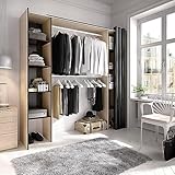 begehbarer kleiderschrank planen 3d KLEIDERSCHRANK MANASLU - Struktur für begehbaren Kleiderschrank, offene ausziehbare Garderobe, 180 x 50 x 205 cm, Eiche und Grau