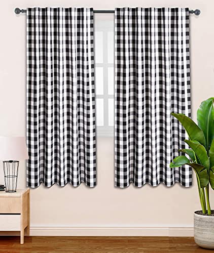 Black White Cotton Curtains, Back Tab Farmhouse Cotton Check Curtain 50X72 Inch, Tab Top Bathroom Window Treatment Décor Panel For Kitchen Nursery Livingroom Bed Room Gingham Check Curtains -2 Panels #TOP2
