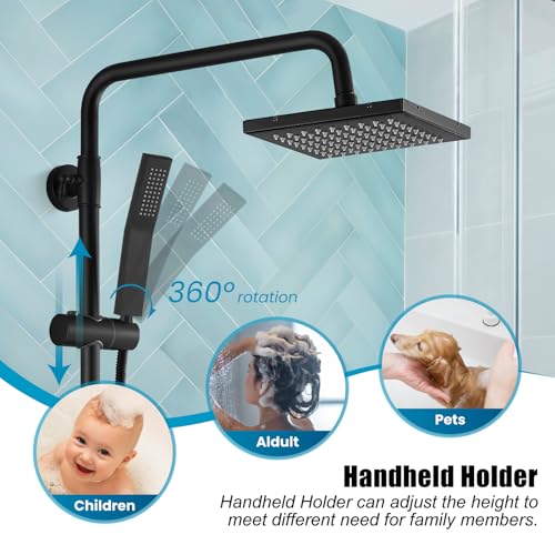 gotonovo Juego de grifería para ducha expuesta 3-en-1, cuerpo cuadrado, sistema de ducha expuesto con pico para bañera, cabezal de ducha de 8” con ducha de mano, manija única 3 funciones, altura ajustable, para uso interior y exterior miniatura 7