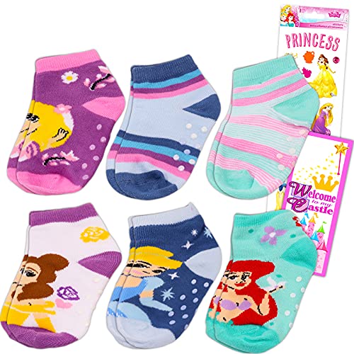 Disney Princess Socks Bundle (6 Pairs) for Toddlers Ages 18 to 24 Months | for Toddler, Little Girl, Big Girl - Value Pack Includes Princess Socks, Sticker Pack, and More