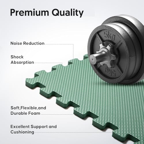 Image of 32 Pack 128 sqft Home Gym Mat, Puzzle Exercise Mat, EVA Interlocking Foam Floor Tiles for Home Workout Equipment and Kids' Play Areas - Blue, 24 in x 24 in x in - (Green, 32 Pack(128 SQ FT))