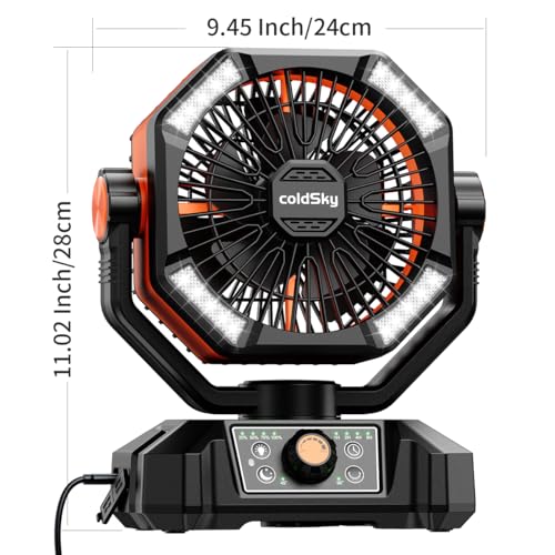 Image of coldSky Rechargeable Table Fan for Home with LED Light & Remote Control, 20000mAh Battery Fan Rechargeable Big Size With 8 Speed Modes (Orange)