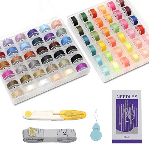 POPKU 72PCS Bobbins with Sewing Thread for Brother Singer Babylock Janome Kenmore (72pcs Bobbins)