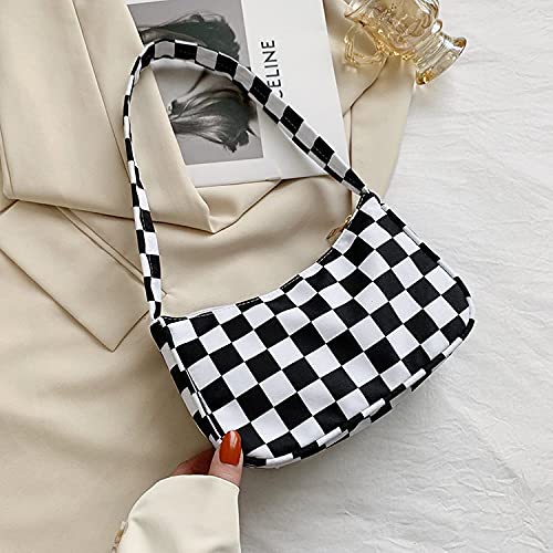 Zeho Checkerboard Nylon Shoulder Bag Stylish Underarm Handbag Cute Retro Mini Shoulder Bag Trendy Clutch Purse 90S Y2K Bags, Black And White Checkerboard #TOP1