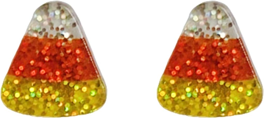 ROSTIVO Glitter Acrylic Candy Corn Stud Earrings for Halloween, Fall Festive & Costume Party Jewelry